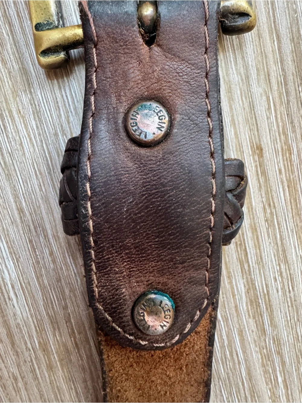 Leegin Brown Braided Leather Belt Brass Buckle Western Casual Size 36